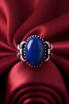 Kurdele Model Lapis Lazuli Taşlı El İşi Yüzük 20 - Gümüş Rengi