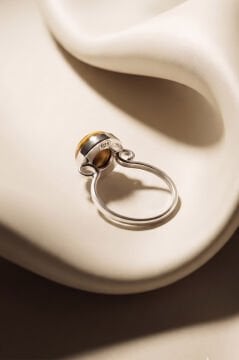Luna Model Doğal Kaplangözü Taşlı Gümüş Kadın Yüzük 14 - Gümüş Rengi
