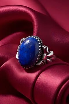 Kurdele Model Lapis Lazuli Taşlı El İşi Yüzük 23 - Gümüş Rengi