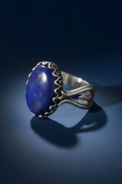 Lale Model Lapis Lazuli Taşlı El İşi Gümüş Yüzük