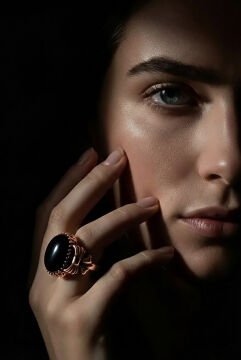 Kurdele Model Oniks Taşlı El İşi Gümüş Yüzük 19 - Rose Rengi