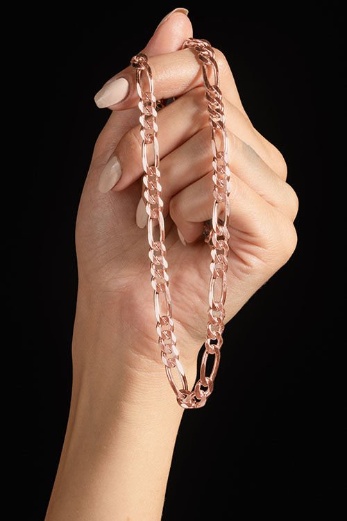 Figaro Model Gümüş Zincir 6,60 mm Genişlik 60 Cm - Rose Rengi