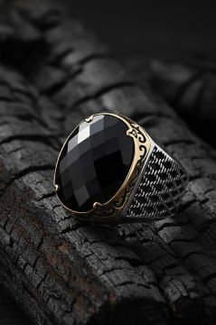 Siyah Zirkon Taşlı Gümüş Erkek Yüzük