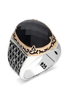 Siyah Zirkon Taşlı Gümüş Erkek Yüzük