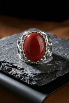 Mercan Taşlı Özel Tasarım El İşçiliği Erkek Gümüş Yüzük