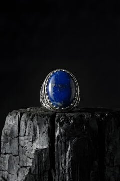 Ters Lale Desenli El İşi Lapis Lazuli Taşlı Gümüş Yüzük