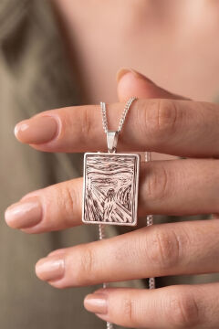Edvard Munch Çığlıl Tablosu Model 925 Ayar Gümüş Kolye Rose Rengi