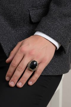 Siyah Zirkon Taşlı Gümüş Erkek Yüzük