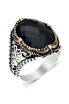 Siyah Zirkon Taşlı Gümüş Erkek Yüzük