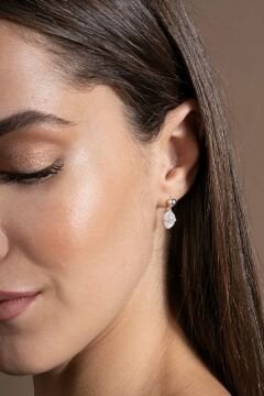 Doğal Ay Taşı Taşlı Minimal Gümüş Kadın Küpe