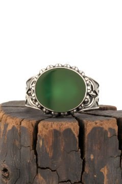 Yeşil Akik Taşlı El İşi Gümüş Yüzük