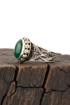 Yeşil Akik Taşlı El İşi Gümüş Yüzük