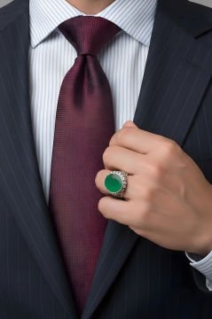 Yeşil Akik Taşlı El İşi Gümüş Yüzük
