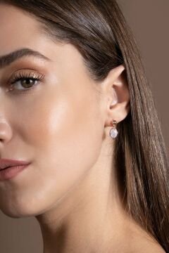 Doğal Ay Taşı Taşlı Minimal Gümüş Kadın Küpe Rose Rengi