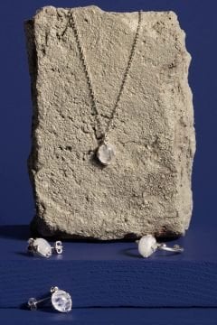 Doğal Ay Taşı Taşlı Minimal Gümüş Kadın Takı Seti