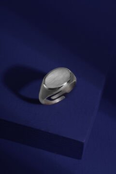 Minimal Model Oval Ayarlanabilir Gümüş Yüzük Gümüş Rengi