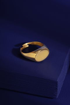 Minimal Model Oval Ayarlanabilir Gümüş Yüzük Altın Rengi