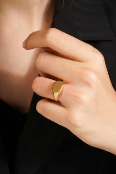 Minimal Model Oval Ayarlanabilir Gümüş Yüzük Altın Rengi
