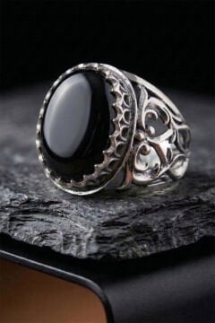 Oniks Taşlı Özel Tasarım El İşçiliği Erkek Gümüş Yüzük