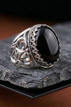 Oniks Taşlı Özel Tasarım El İşçiliği Erkek Gümüş Yüzük