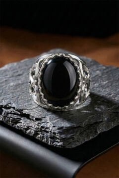 Oniks Taşlı Özel Tasarım El İşçiliği Erkek Gümüş Yüzük
