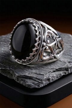 Oniks Taşlı Özel Tasarım El İşçiliği Erkek Gümüş Yüzük