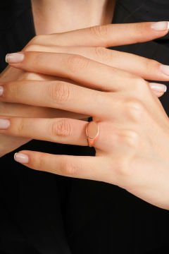 Minimal Model Oval Ayarlanabilir Gümüş Yüzük Rose Rengi