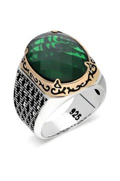 Yeşil Zirkon Taşlı Gümüş Erkek Yüzük