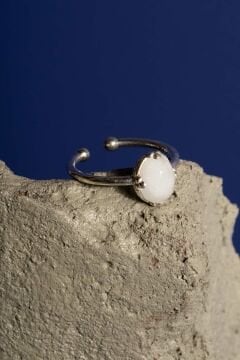 Doğal Ay Taşı Taşlı Minimal Gümüş Ayarlanabilir Kadın Yüzük