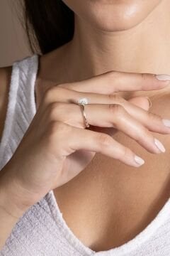 Doğal Ay Taşı Taşlı Minimal Gümüş Ayarlanabilir Kadın Yüzük