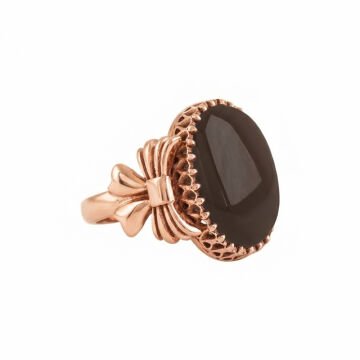 Kurdele Model Oniks Taşlı El İşi Gümüş Yüzük 14 - Rose Rengi