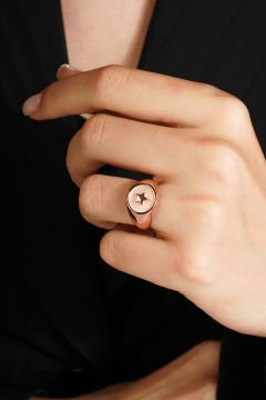 Minimal Model Yıldız Ayarlanabilir Gümüş Yüzük Rose Rengi