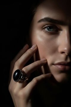 Kurdele Model Oniks Taşlı El İşi Gümüş Yüzük 10 - Gümüş Rengi