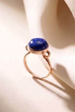 Luna Model Doğal Lapis Lazuli Taşlı Gümüş Kadın Yüzük 18 - Rose Rengi
