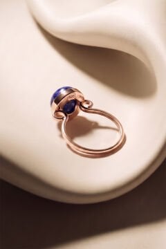 Luna Model Doğal Lapis Lazuli Taşlı Gümüş Kadın Yüzük 19 - Rose Rengi