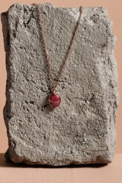 Doğal Yakut Taşlı Minimal Gümüş Kadın Kolye Rose Rengi