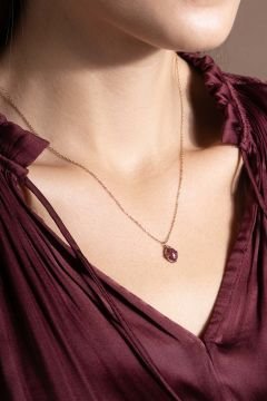 Doğal Yakut Taşlı Minimal Gümüş Kadın Kolye Rose Rengi