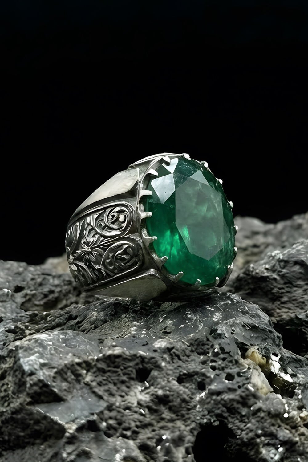 Erzurum Kalem İşçiliği Beyzade Model Zümrüt Zirkon Taşlı Erkek Yüzük