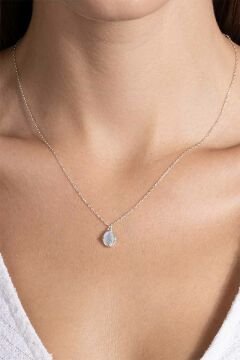 Sedef Taşlı Minimal Gümüş Kadın Kolye
