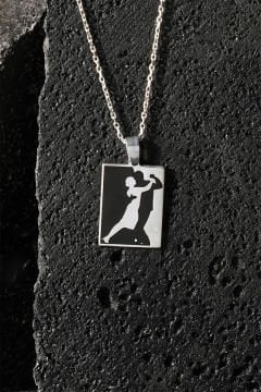 Dans Eden Çift Model Siyah Mineli Gümüş Kolye