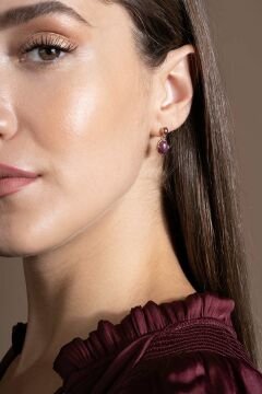 Doğal Yakut Taşlı Minimal Gümüş Kadın Küpe Rose Rengi