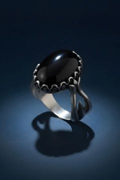 Lale Model Oniks Taşlı El İşi Gümüş Yüzük