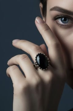 Lale Model Oniks Taşlı El İşi Gümüş Yüzük