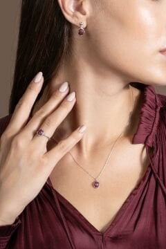 Doğal Yakut Taşlı Minimal Gümüş Kadın Takı Seti