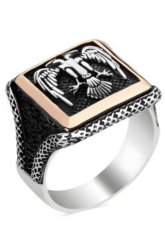 Kare Model Selçuklu Kartalı Gümüş Yüzük