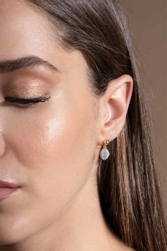 Sedef Taşlı Minimal Gümüş Kadın Küpe Altın Rengi