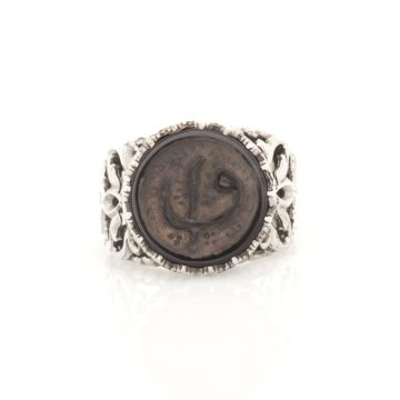 Oniks Üzeri Vav Elif Kabartma El İşi Gümüş Yüzük
