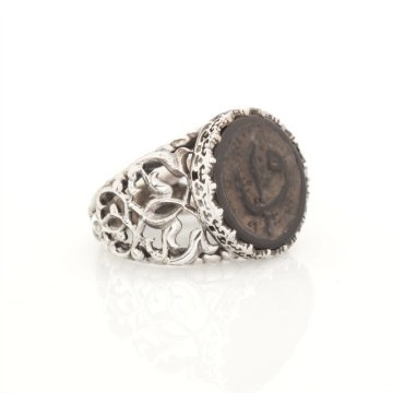 Oniks Üzeri Vav Elif Kabartma El İşi Gümüş Yüzük