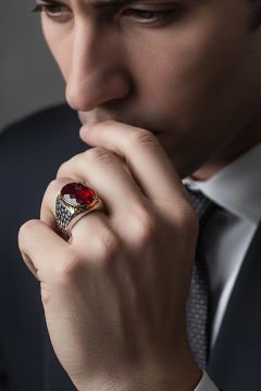 Benekli Model Kırmızı Zirkon Taşlı Gümüş Yüzük