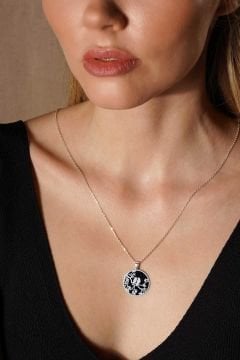 Ağaçtaki İki Kuş Siyah Mineli Gümüş Kolye